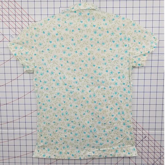 Vintage Floral Blue‎ Green Tuxedo Pleat Romantic Coquette Short Sleeve Blouse - Picture 3 of 10